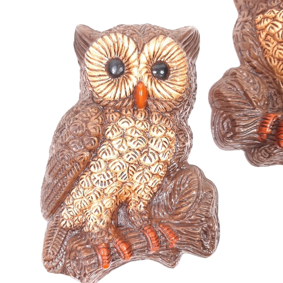 Vintage Foam Craft Brown Owls Wall Hanging Set of Two - Picture 8 of 9